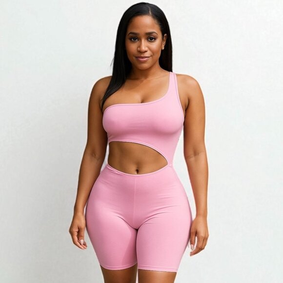 Women Waist Cut Out Short Romper - Picture 1 of 7